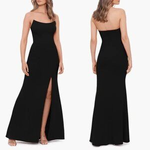 BETSY & ADAM Strapless Scuba Crepe Gown in Black Size US 2